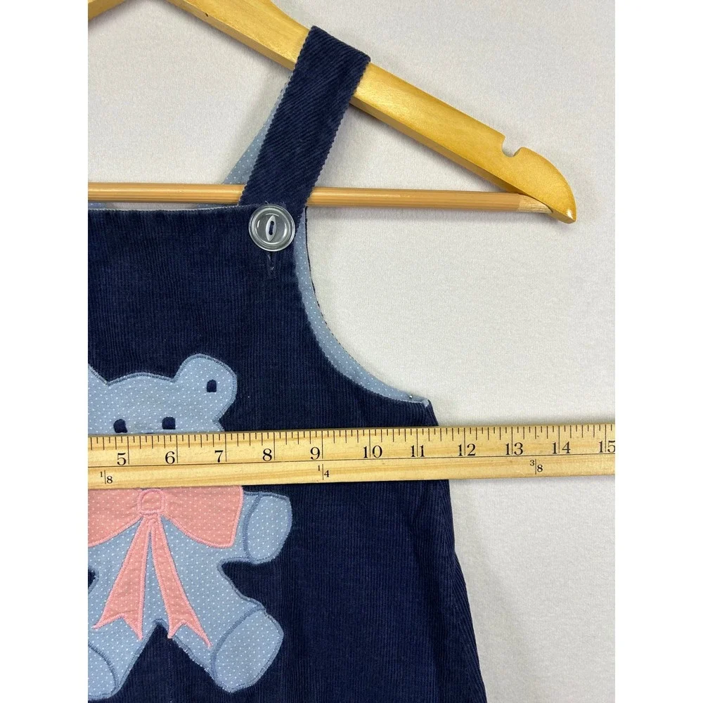 Vintage Humpty Dumpty Duds Baby Navy Corduroy‎ Teddy Bear Jumper Dress 12-18M